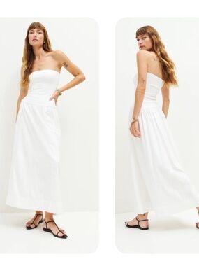 Reformation White Strapless Midi dress